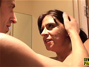 bondage & discipline brit Amber busts before facial cumshot predominance